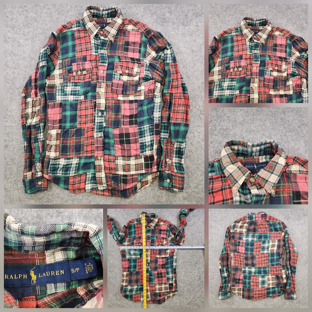 Polo Ralph Lauren Shirt Mens Small Multicolor Patchwork Madras Plaid Button Down